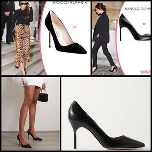 ASO Victoria Beckham Manolo Blahnik Leather Classic Black Stiletto Heels Size 38